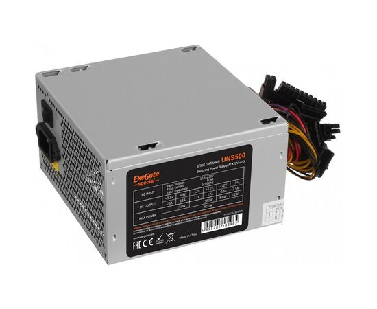  Блок питания ExeGate 500W UNS500, ATX, PC, 12cm fan, 24p+4p, 6/8p PCI-E, 3xSATA, 2xIDE, FDD + кабель 220V в комплекте 