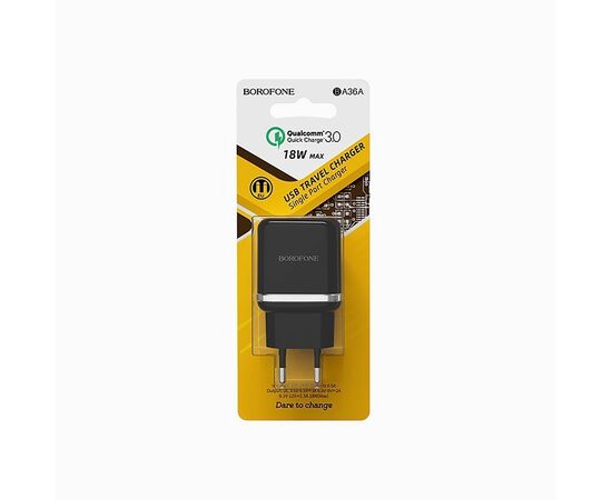  Адаптер Сетевой Borofone BA36A High QC3.0 1USB/5V/3A (black) 
