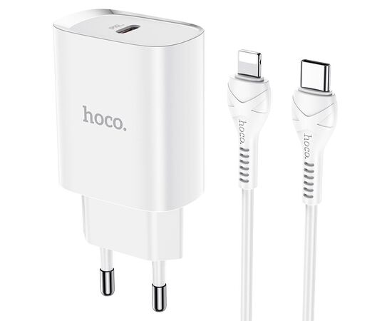  Блок питания сетевой Type-C HOCO, N14, пластик, PD20W, QC3.0, кабель Type-C, 8-pin 1.0м, цвет: белый 