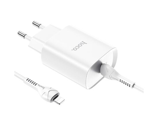  Блок питания сетевой Type-C HOCO, N14, пластик, PD20W, QC3.0, кабель Type-C, 8-pin 1.0м, цвет: белый 