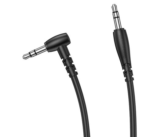  Кабель AUX, Jack 3,5mm(m) - Jack 3,5mm(m) Borofone BL10, 1.0м, круглый, силикон, боковой, цвет: чёрный (1/40/400) 