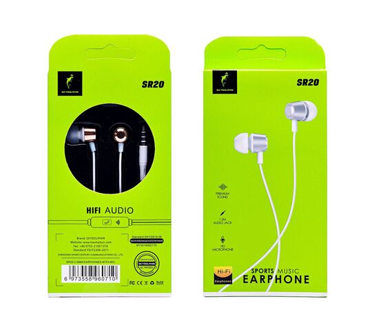  Проводные наушники с микрофоном внутриканальные SKYDOLPHIN SR20, 3.5 Jack (white) (206550) 