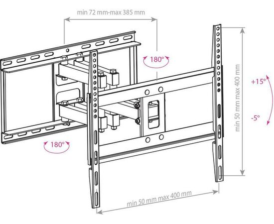  26"-65" Кронштейн Arm media COBRA-50 black Наклонно-поворотный max 35 кг. 4 ст св., нак. + 15° -5°, пов. 160°, от ст. 72-385 мм., max VESA 400x400 