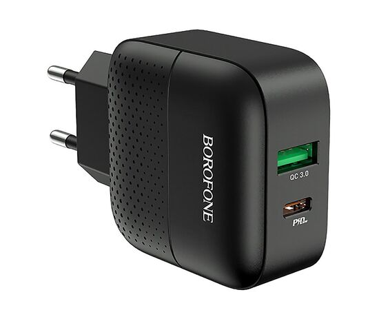  Адаптер Сетевой с кабелем Borofone BA46A Premium PD+QC3.0 1USB/1TYPE-C/5V/3A +Type-C to Light(124189 