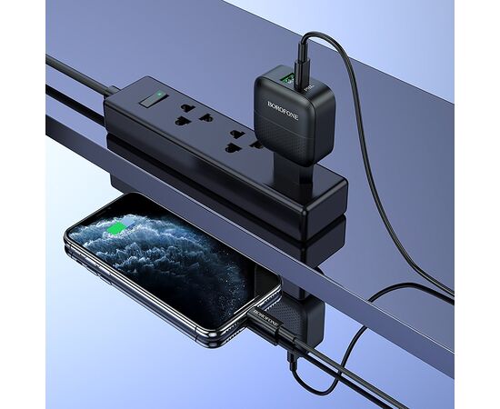  Адаптер Сетевой с кабелем Borofone BA46A Premium PD+QC3.0 1USB/1TYPE-C/5V/3A +Type-C to Light(124189 