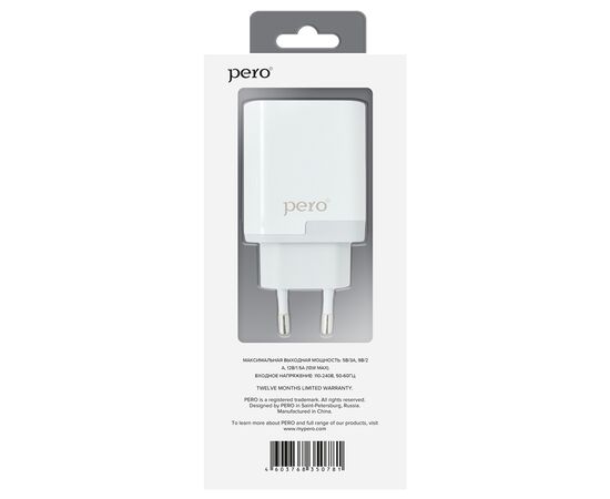  СЗУ PERO TC05 PD 18W + USB-A Fast Charge  белый 