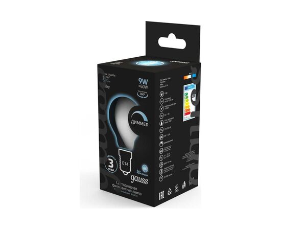  Лампа светодиодная Gauss Filament 105201209-D 9Вт цок.E14 шар 220B 4100K св.свечения белый нейтральный уп/10шт 