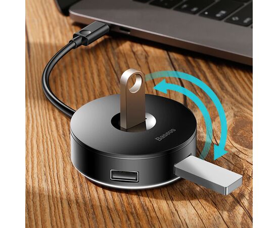  USB Hub Baseus (CAHUB-F01) Round box HUB adapter (USB3.0 to USB3.0*1+USB2.0*3) 10cm Black 
