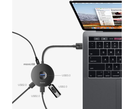  USB Hub Baseus (CAHUB-F01) Round box HUB adapter (USB3.0 to USB3.0*1+USB2.0*3) 10cm Black 