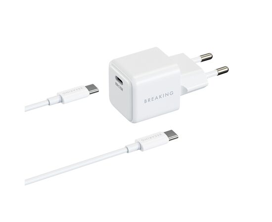  СЗУ Breaking P-11, USB-C, GaN 25W, 3A + кабель USB-C - USB-C (Белый) 