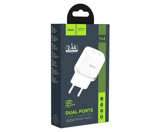  Сетевое зарядное устройство HOCO N4 Aspiring 2xUSB, 2.4A, 10.8W, белый 