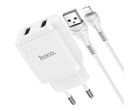  Сетевое зарядное устройство HOCO N7 Speedy 2xUSB с Кабелем USB - Lightning, 2.1A, 10W, белый 