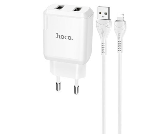  Сетевое зарядное устройство HOCO N7 Speedy 2xUSB с Кабелем USB - Lightning, 2.1A, 10W, белый 
