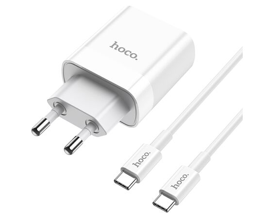  Сетевое зарядное устройство HOCO C80A Rapido 1xUSB + 1xUSB-C с Кабелем Type-C - Type-C, 3.1A, 20W, белый 