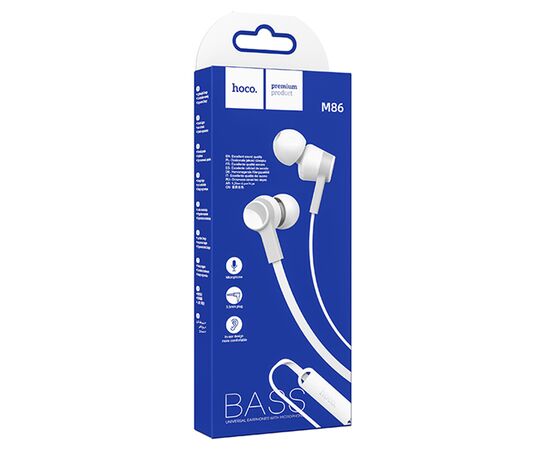  Проводные наушники HOCO M86 Oceanic, Jack 3.5mm, 1.2 м, белый 