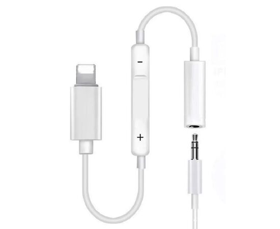  Переходник  MH020, Lightning - Jack 3.5, 14 см, белый, контроллер с микрофоном 