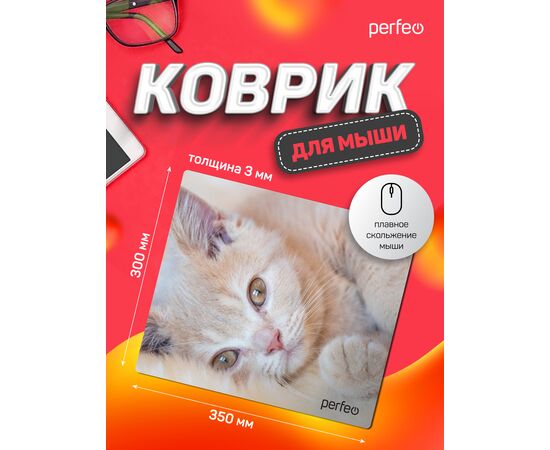  Коврик для компьютерной мыши "Cat", Рис.4 (350*300*3 мм), ткань+резиновое основание 
