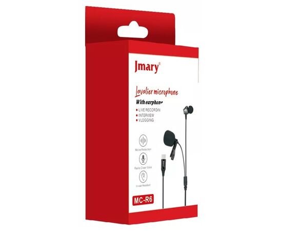  Микрофон JMARY MC-R6, петличный, Type-C, 1м, черный 