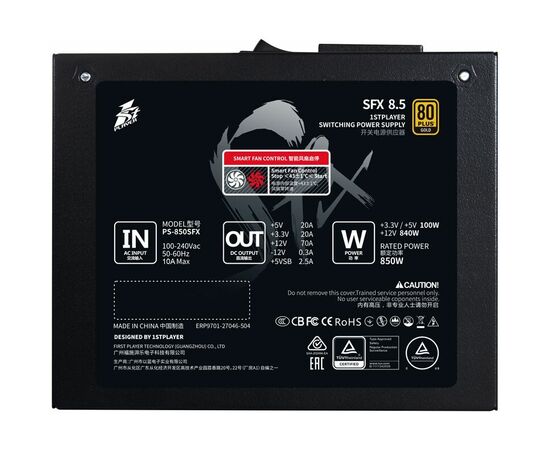  Блок питания 1STPLAYER SFX 850W Gold (PS-850SFX) / SFX, APFC, 80 Plus Gold, SR+LLC+DC-DC, 80mm fan, full modular 