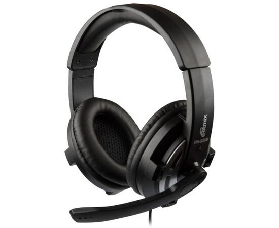  Гарнитура Ritmix RH-515М Black, мониторный тип O40 мм, микрофон на жёсткой ножке, регулируемое оголовье, регулятор громкости, 3.5 mm jack, кабель: 2,4 м, тканевая оплётка 