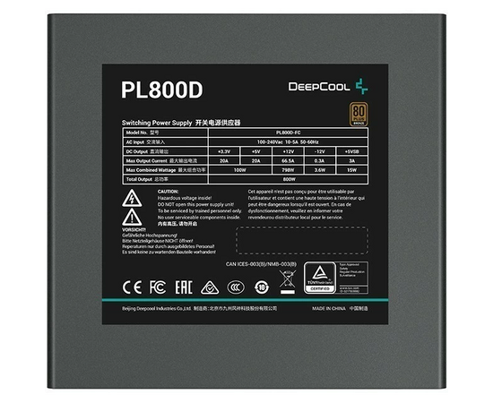  Блок питания Deepcool PL800D (ATX 3.0, 800W, PWM 120mm fan, Active PFC+DC to DC, 80+ Bronze) RET 