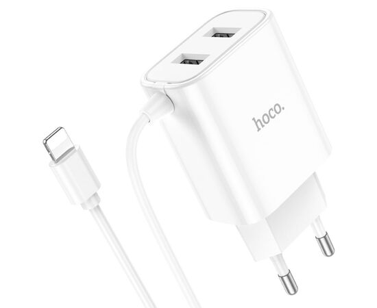  Сетевое зарядное устройство HOCO C103A Courser 2xUSB с Кабелем Lightning, 2.1A, 10.5W, белый 