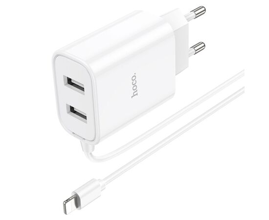  Сетевое зарядное устройство HOCO C103A Courser 2xUSB с Кабелем Lightning, 2.1A, 10.5W, белый 