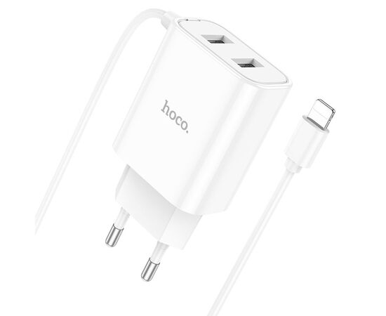  Сетевое зарядное устройство HOCO C103A Courser 2xUSB с Кабелем Lightning, 2.1A, 10.5W, белый 
