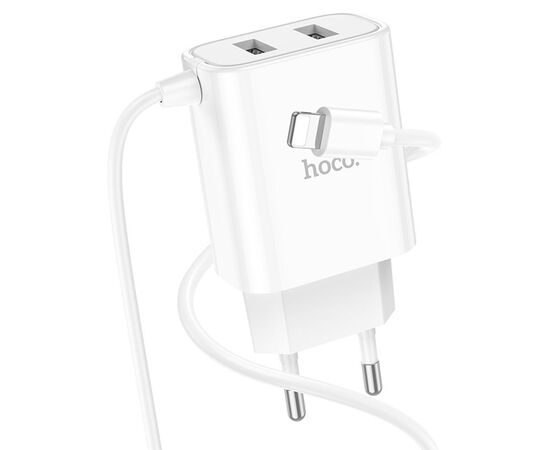  Сетевое зарядное устройство HOCO C103A Courser 2xUSB с Кабелем Lightning, 2.1A, 10.5W, белый 