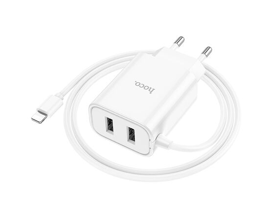  Сетевое зарядное устройство HOCO C103A Courser 2xUSB с Кабелем Lightning, 2.1A, 10.5W, белый 