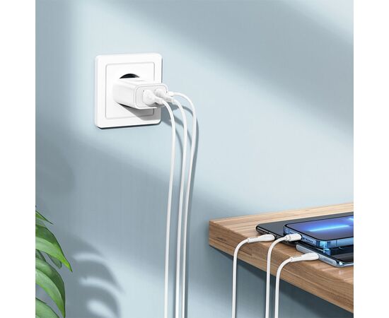  Сетевое зарядное устройство HOCO C103A Courser 2xUSB с Кабелем Lightning, 2.1A, 10.5W, белый 