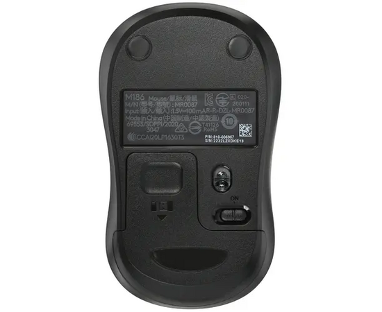 Мышь беспроводная Logitech M186 (910-004131) черный/серый (1000dpi) USB2.0 (2but) 