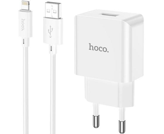  Блок питания сетевой 1 USB HOCO C106A Leisure, 2.1A, кабель 8 pin, цвет: белый (1/30/180) 