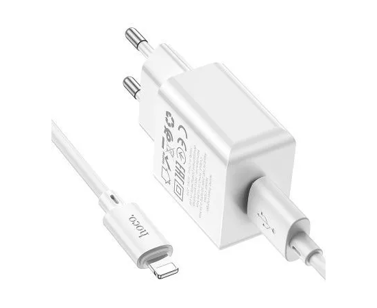  Блок питания сетевой 1 USB HOCO C106A Leisure, 2.1A, кабель 8 pin, цвет: белый (1/30/180) 