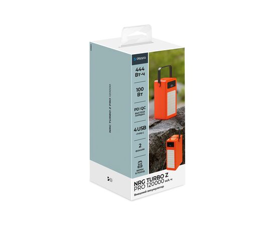  Внешний АКБ NRG Turbo Z PRO 120000 mAh, 100W out (QC, PD, AFC, FCP, SCP, MTK PE),display,black,Deppa, 33663 