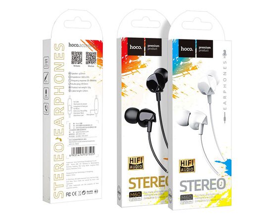  Наушники вакуумные для AUX разъема с микрофоном  длина 1.2м Hoco M60 Perfect sound universal (White) 