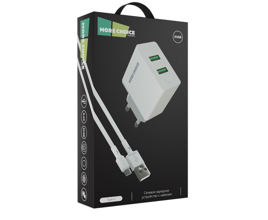  СЗУ 2USB 2.4A для Type-C More choice NC11a (White) 