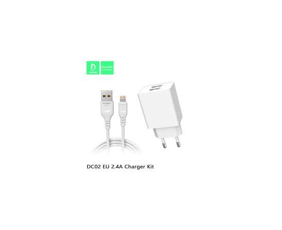  СЗУ 2в1 Denmen DC02T, Type-C, 2.4А, 2 USB, 5V, 1.0 м, белый, фирменная упаковка 