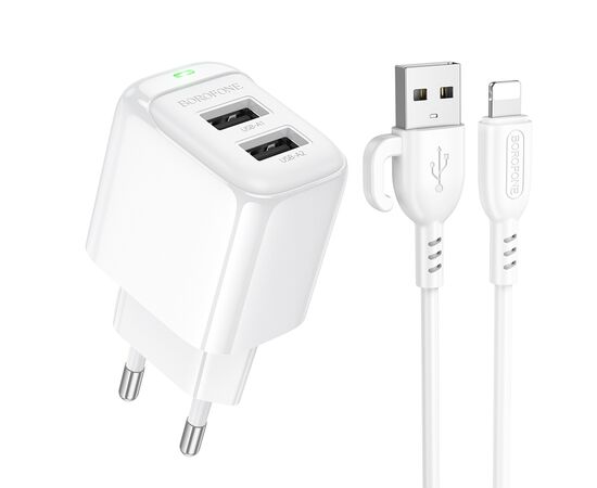  СЗУ 2USB 2.0A для Lightning 8-pin Borofone BAS41A (White) 