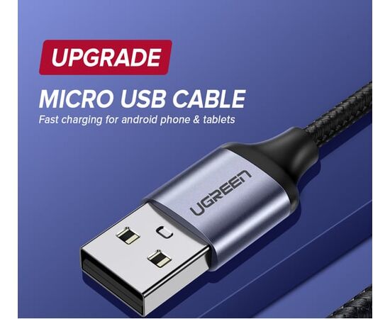  Кабель UGREEN US290 60147 USB 2.0 A to Micro USB Cable Nickel Plating Alu Braid 1,5m Grey/Black 