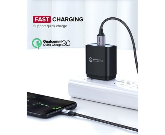  Кабель UGREEN US290 60147 USB 2.0 A to Micro USB Cable Nickel Plating Alu Braid 1,5m Grey/Black 