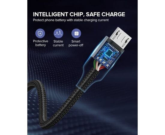  Кабель UGREEN US290 60147 USB 2.0 A to Micro USB Cable Nickel Plating Alu Braid 1,5m Grey/Black 