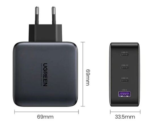  СЗУ UGREEN CD226 (40747) Nexode USB-A+3*USB-C 100W GaN Tech Fast Charger EU серый 
