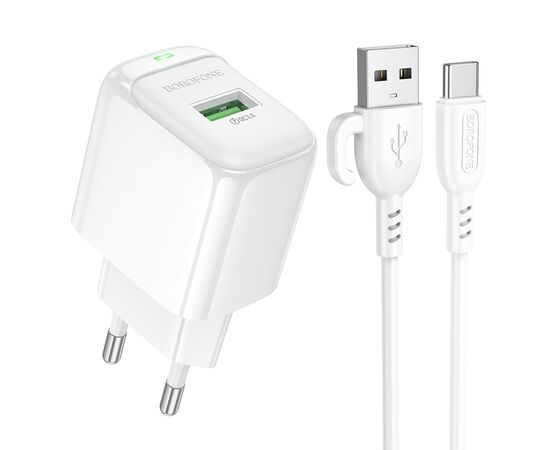  СЗУ USB 3.0A QC3.0 для Type-C быстрая зарядка Borofone BAS42A 1м (White) 