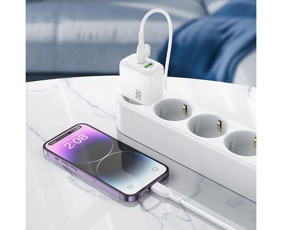  СЗУ 2USB 3.0A PD 30W QC3.0 быстрая зарядка для Type-C Lightning Borofone BAS45A 1м (White) 