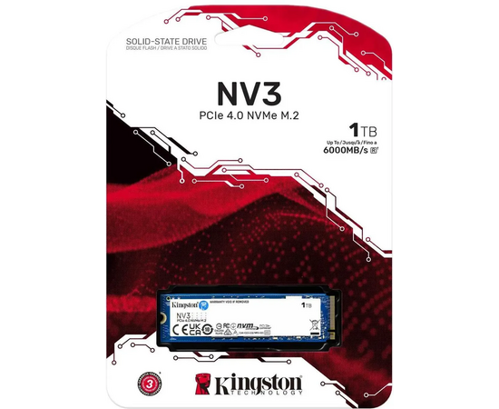  SSD KINGSTON NV3 1Тб (SNV3S/1000G) M.2(22x80mm), NVMe, PCIe 4.0 x4, 3D TLC 
