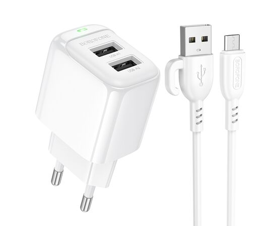  СЗУ 2USB 2.4A для micro Borofone BAS41A 1м (White) 