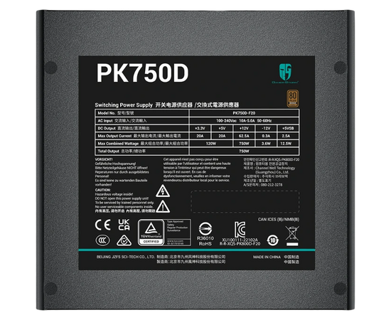  Блок питания Deepcool Gamerstorm PK750D (ATX 2.4, 750W, PWM 120mm fan, Active PFC+DC to DC, 80+ Bronze) Ret 
