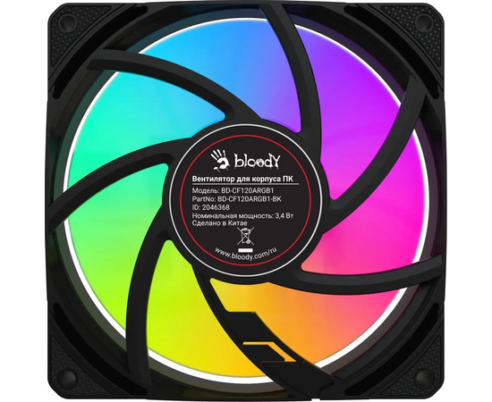  Вентилятор Bloody BD-CF120ARGB1 ARGB (BD-CF120ARGB1-BK) 120х120x25 черный 4-pin 26дБ (упак. 1шт) Ret 