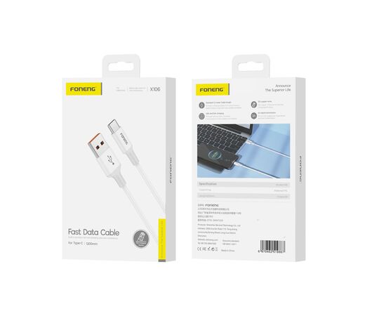  Кабель USB - Type-C Foneng X106 1.2M, 3A (White) 